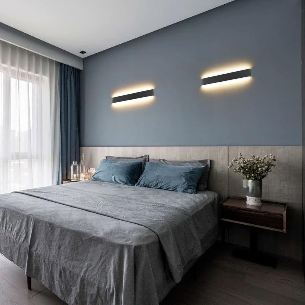 Klighten wall lamp, 16W, modern indoor wall lighting, 51cm, up and down wall light indoors, warm white 3000K for bedroom, living room, stairs, and bathroom, black.