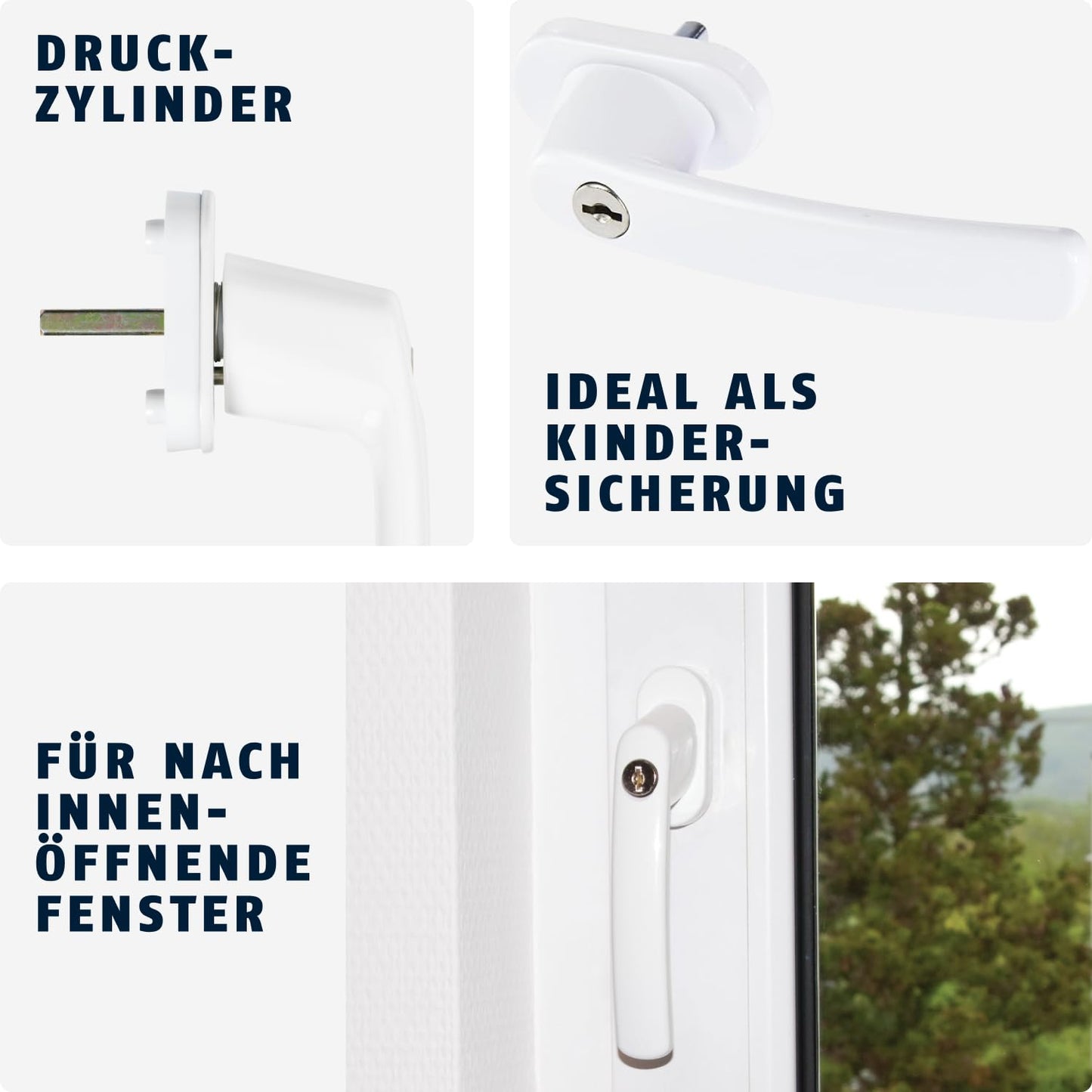 ABUS Lockable Window Handle FG200 AB208-10 piece set - Window knob with push cylinder, keyed alike - ABUS security level 3-88562 - White
