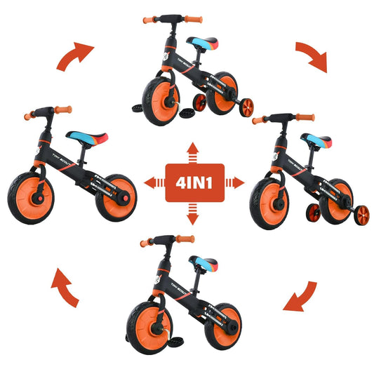 ZavoFly 4 in 1 balance bike, kids tricycle, tricycle for children aged 3 to 5 years old (Orange)