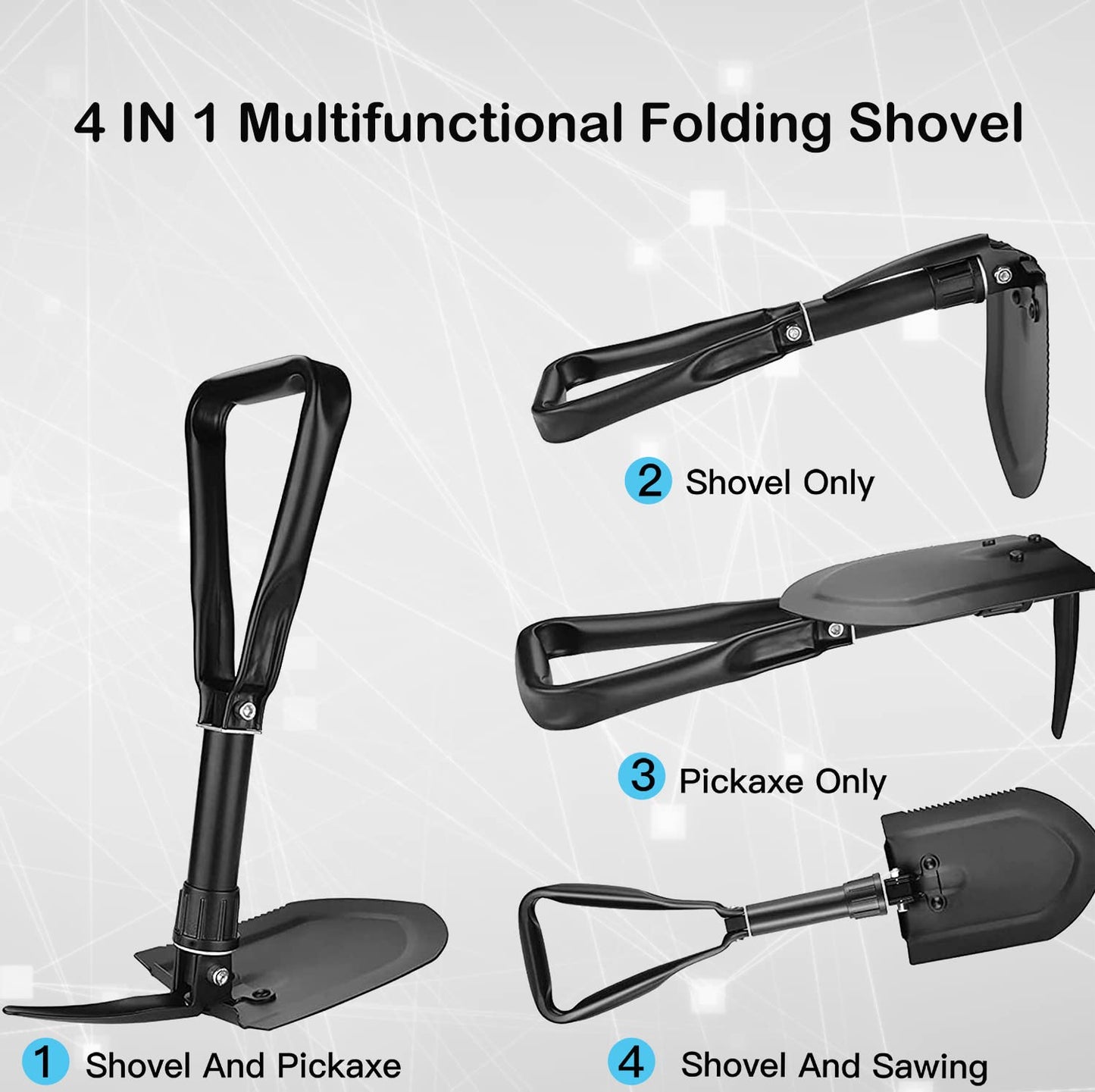 Folding spade 58cm, Foldable snow shovel, 50# Folding spade Camping High-strength Extra-sturdy shovel Made of Carbon Steel With Carrying Bag, FOR Outdoor Hiking Hunting Car Emergency Gifts for Men