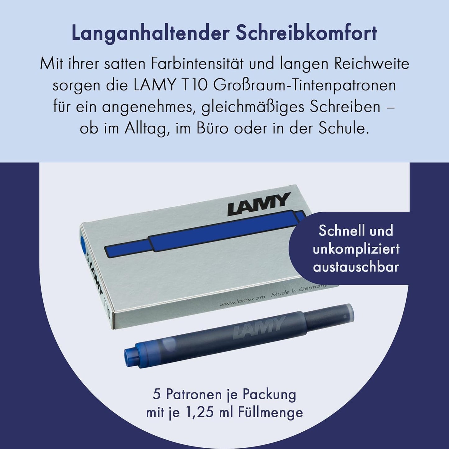 LAMY T10 ink cartridges with large ink capacity - suitable for all Lamy cartridge fountain pen models - 1.25ml content per cartridge (black, 100 cartridges)