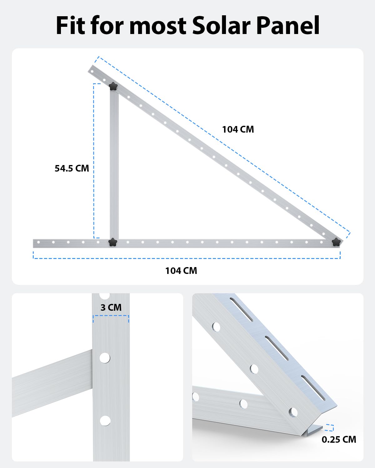 4pcs Solar Panel Mounting Bracket 104cm Stouchi 41'' Balcony Solar Power PV Mounts Adjustable Angle Aluminum Alloy 100W-600W Solar Holder for Flat Roof Balcony RV Yacht Mounting Stand