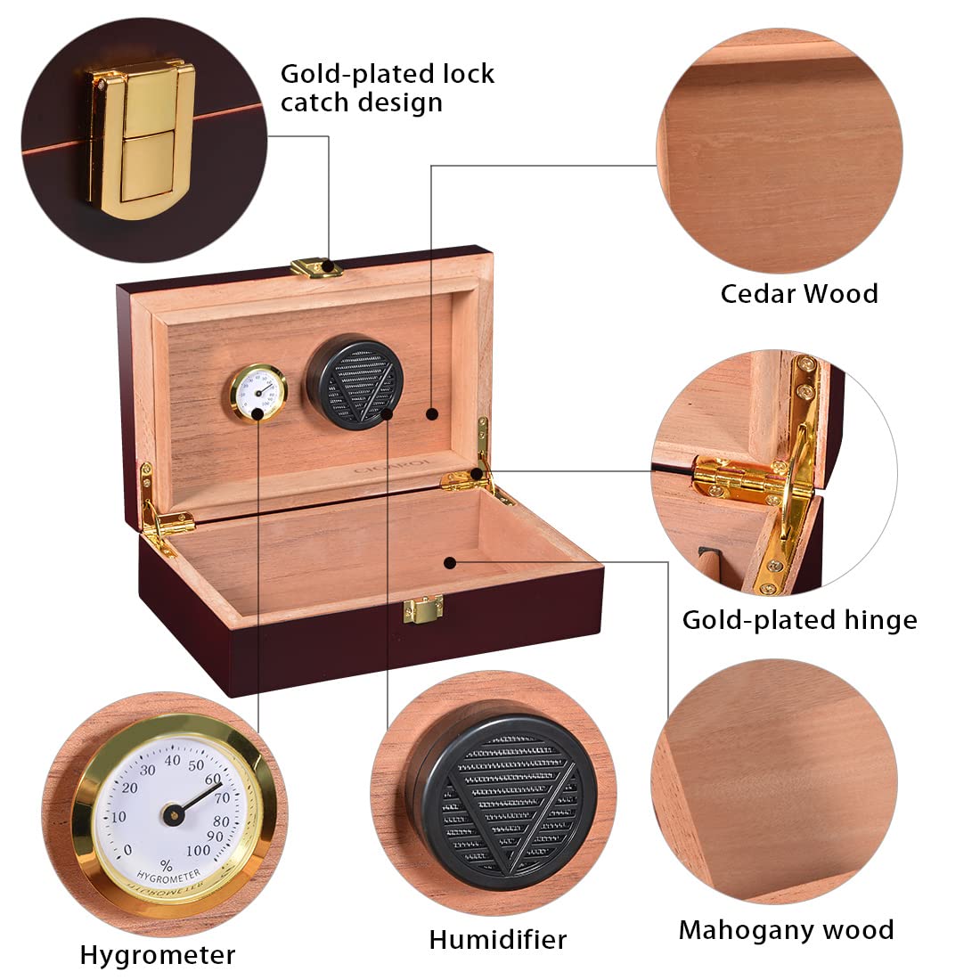 Volenx Humidor, Portable Travel Cigar Humidor, Handmade Cigar Case with Humidifier and Hygrometer, Holds up to 10 Cigars, Great Gifts for Men (Cigars not included)
