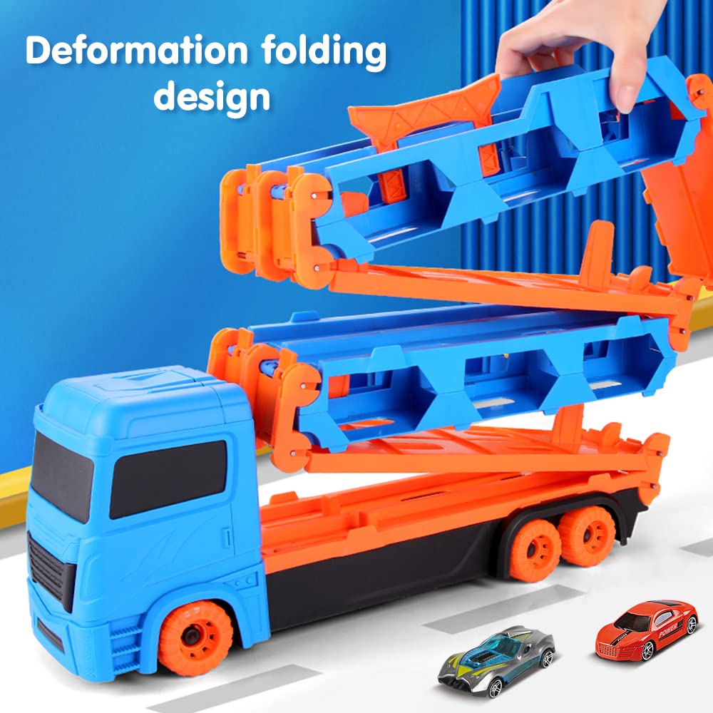 VATOS Transport Truck toy cars for boys aged 3, 4, 5, 6 years old, portable race track truck toy car with 6 race cars, transporter vehicle toy set for kids.