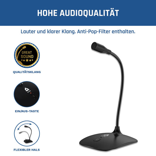 KLIM Talk USB - Desktop microphone for PC and Mac - Compatible with any computer - Professional USB microphone - High definition audio - Black