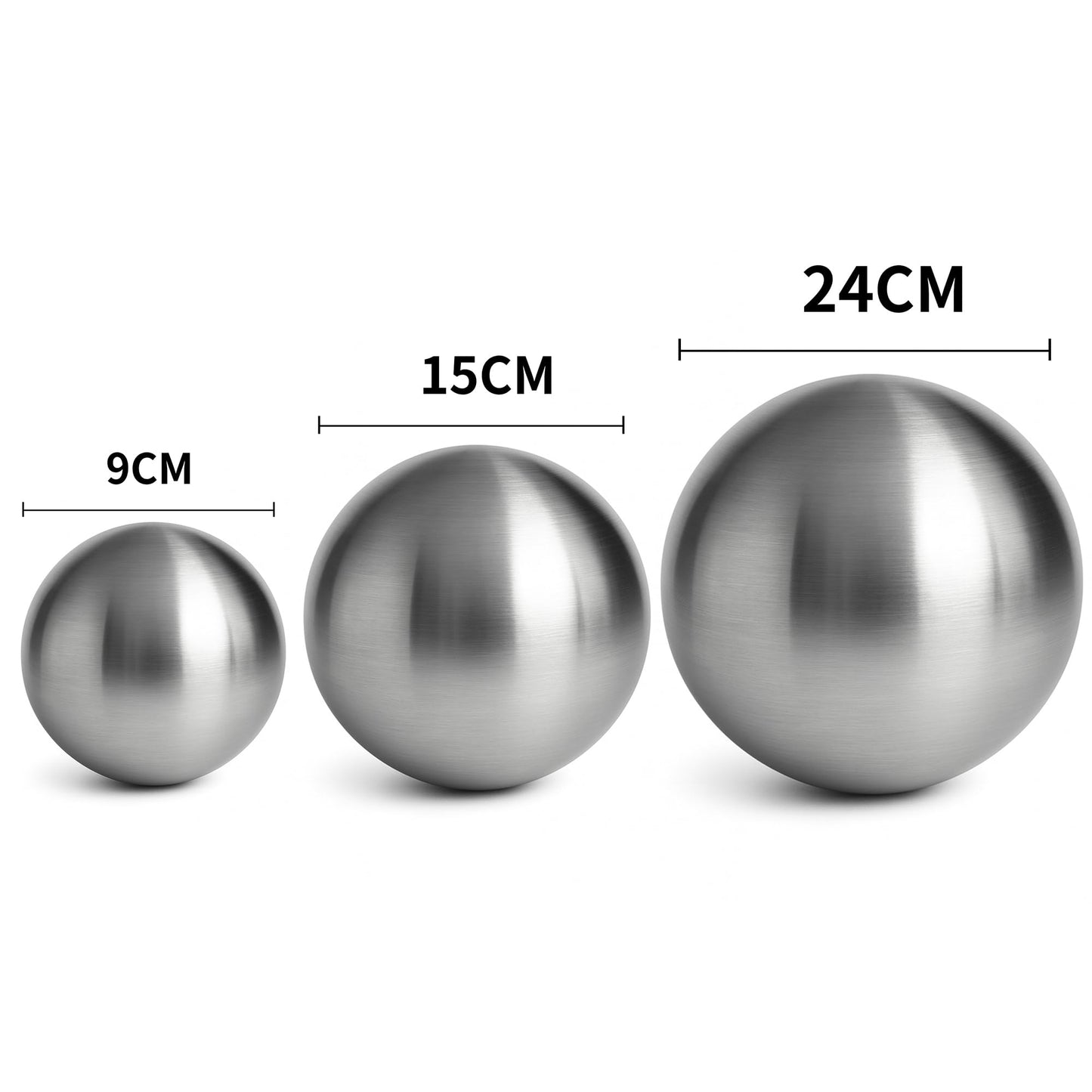 Köhko 3-piece stainless steel ball set-06 Ø 9-15-24 cm Decorative ball made of brushed-matte stainless steel.