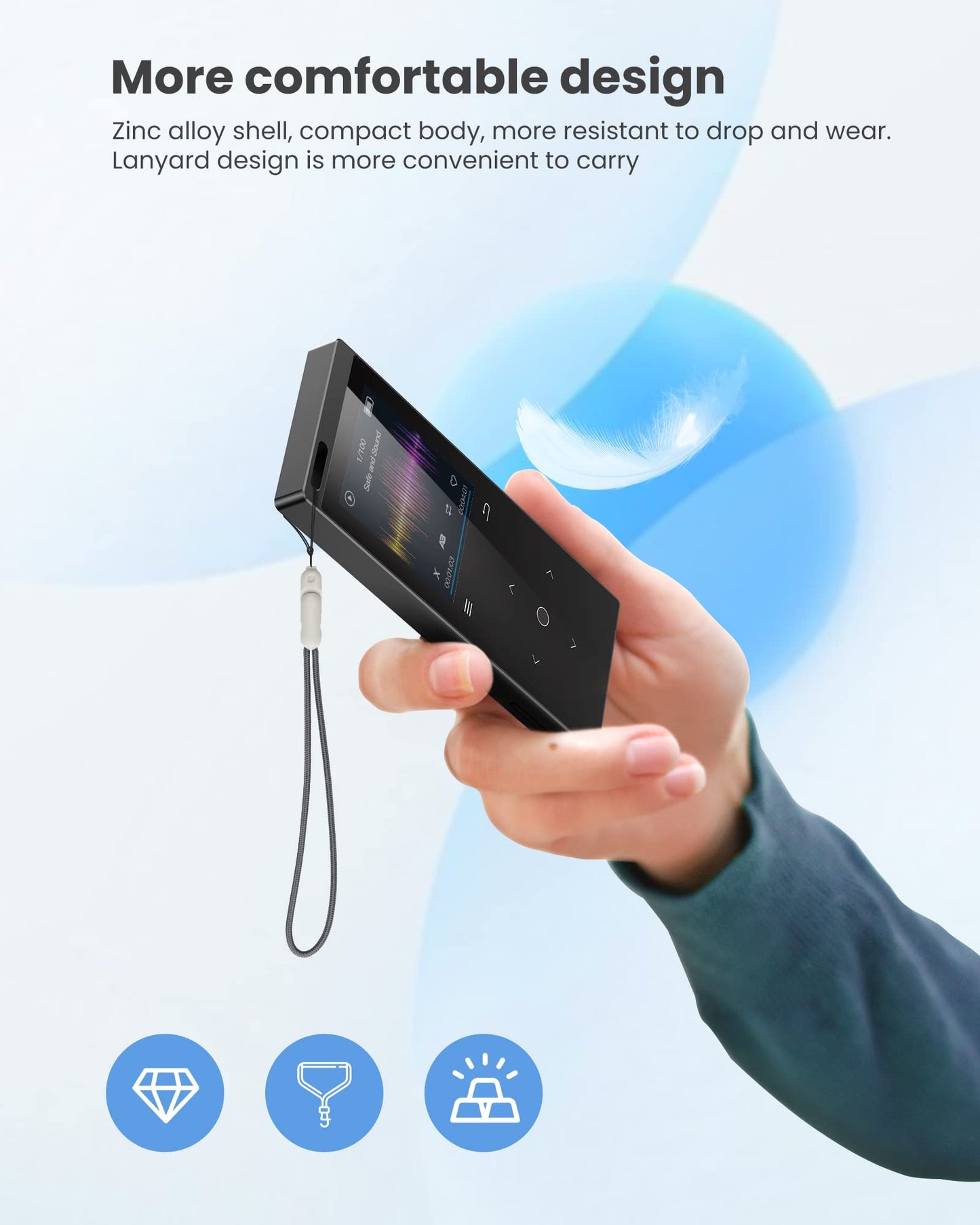 128GB MP3 Player Bluetooth 5.2, DODOSOUL MP3 Player with Headphones, FM Radio, Voice Recorder, Mini Design, HiFi Sound, E-Book Reader, Photo Album, Ideal for Sports, Speaker