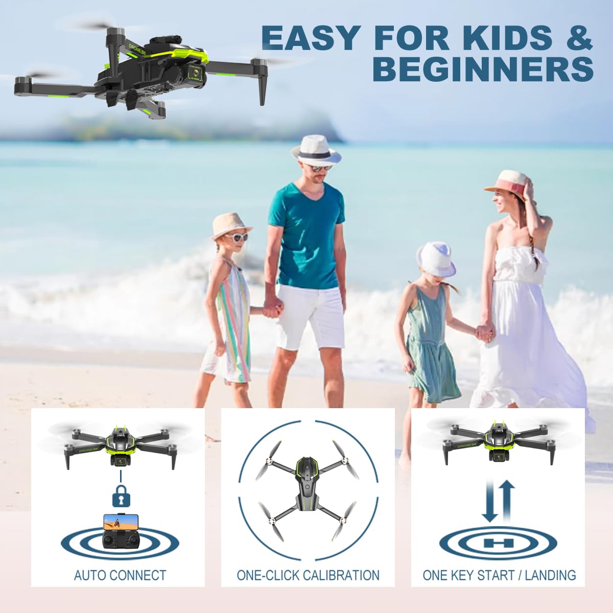 Drone with 4K camera for kids and adults, featuring brushless motor, foldable quadcopter with WiFi transmission, 35 mins long flight time. Beginner drone toy gifts for boys and girls.