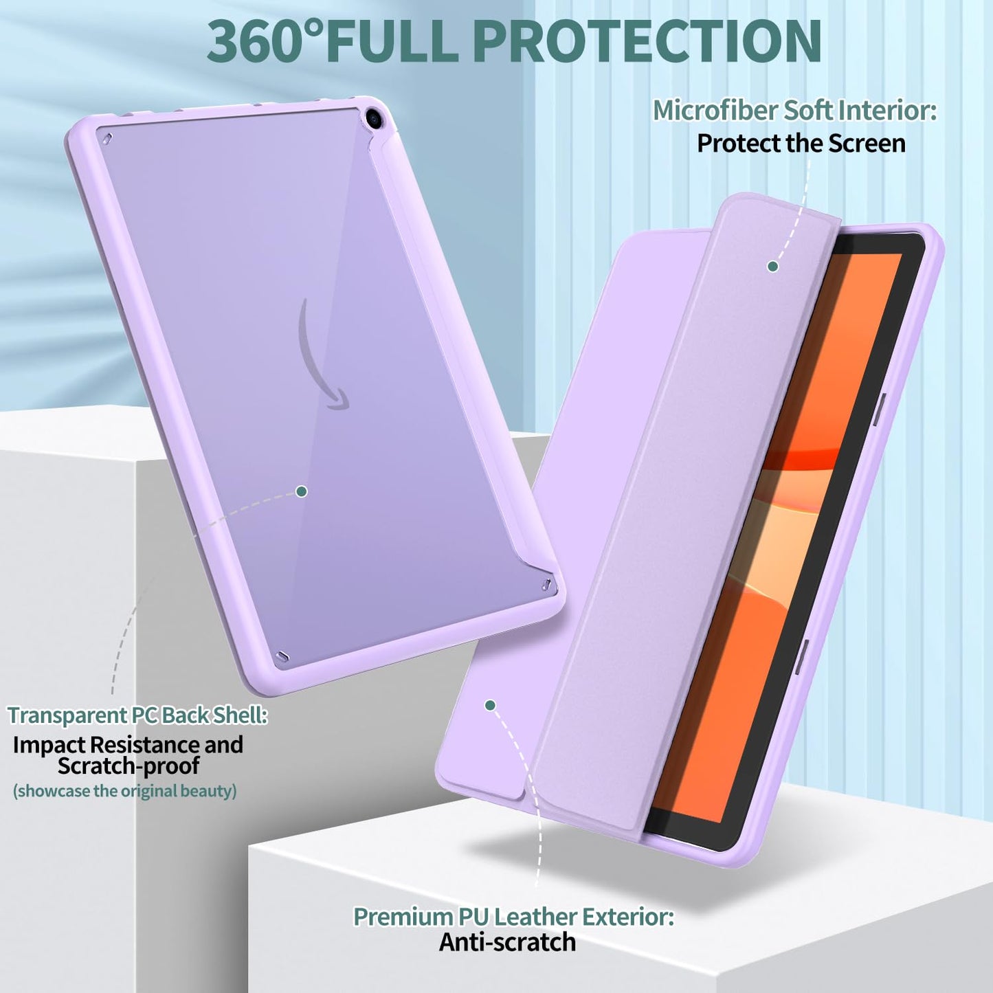 Amazon Fire HD 10 Tablet case (Only 13th Gen, 2023), Not for Sony TCL, Patamiyar Slim PU Leather Triple Foldable Stand Clear Back Case for Fire HD 10 Kids & Kids Pro Tablet, Auto Sleep/Wake - Purple