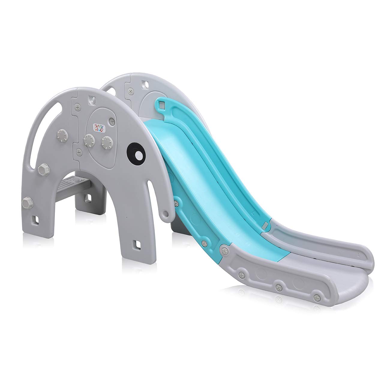 Baby Vivo Children's Slide Kids Slide Garden Slide Toddler Slide Plastic Elephant Rounded Corners & Edges for Indoor & Outdoor in Turquoise/Grey.