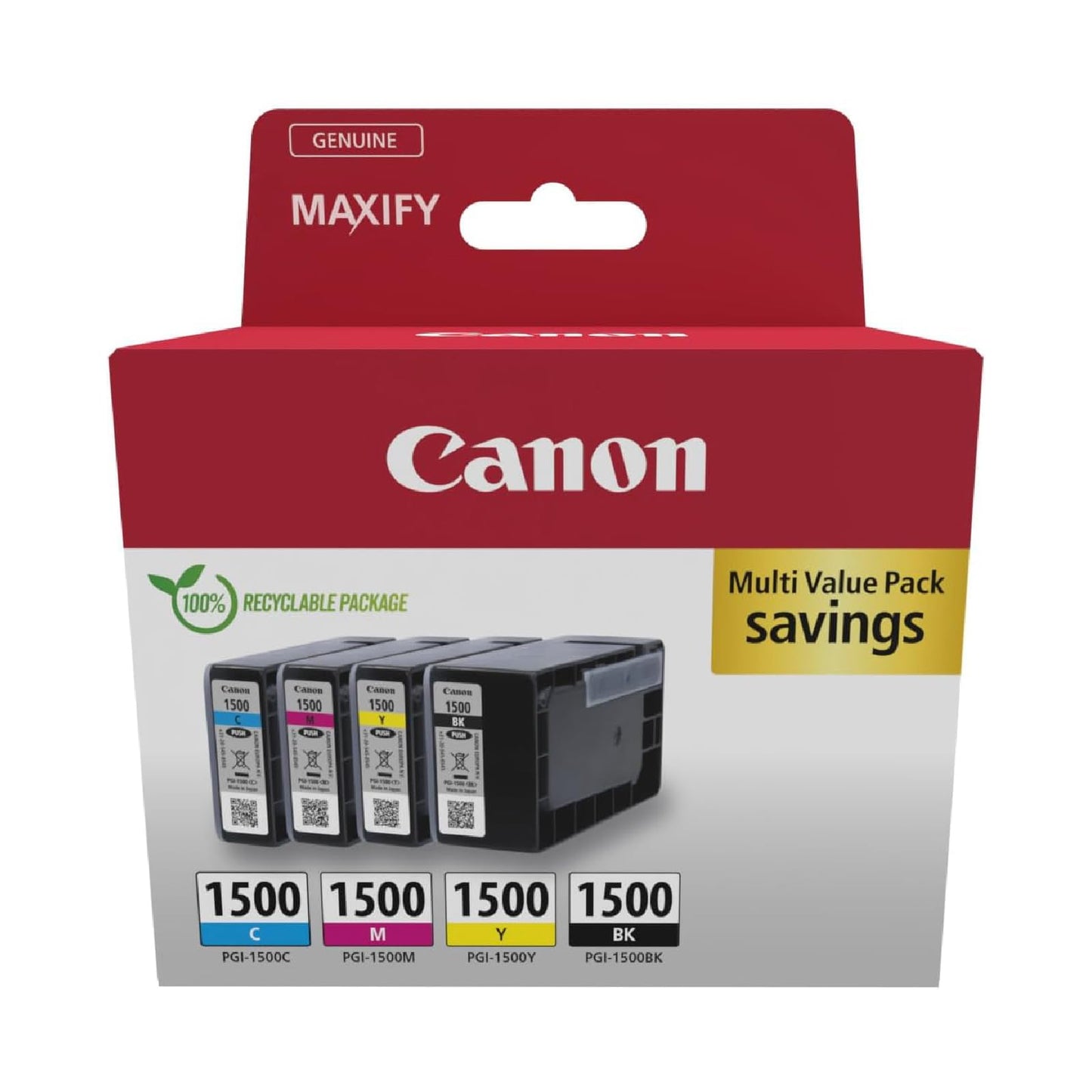 Canon Ink - PGI-1500 C/M/Y/BK Original Printer Color Ink Cartridges - 4-Pack (1 x Black, 1 x Cyan, 1 x Magenta & 1 x Yellow ink cartridges)