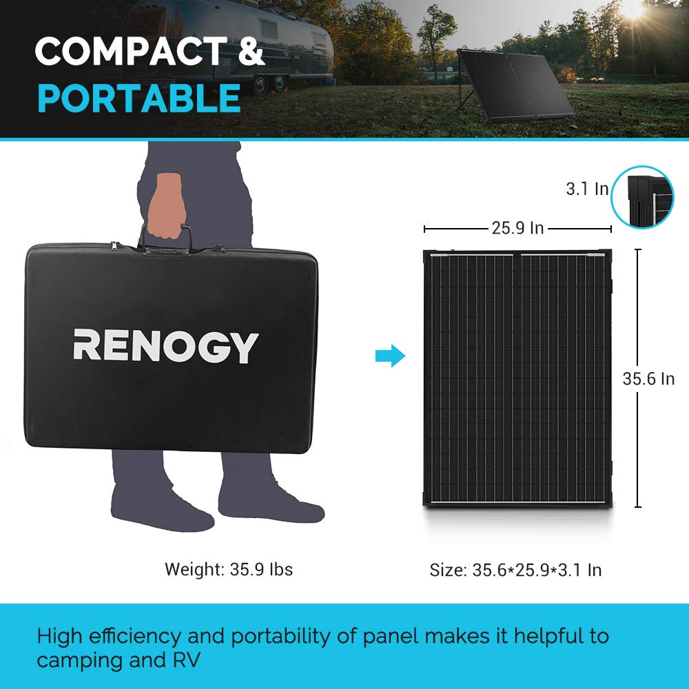 Renogy 200-Watt solar panel, 12 volts, portable with waterproof 20A charge controller, foldable 100W solar suitcase with adjustable stand, solar charger for power stations, RVs, camping, and...