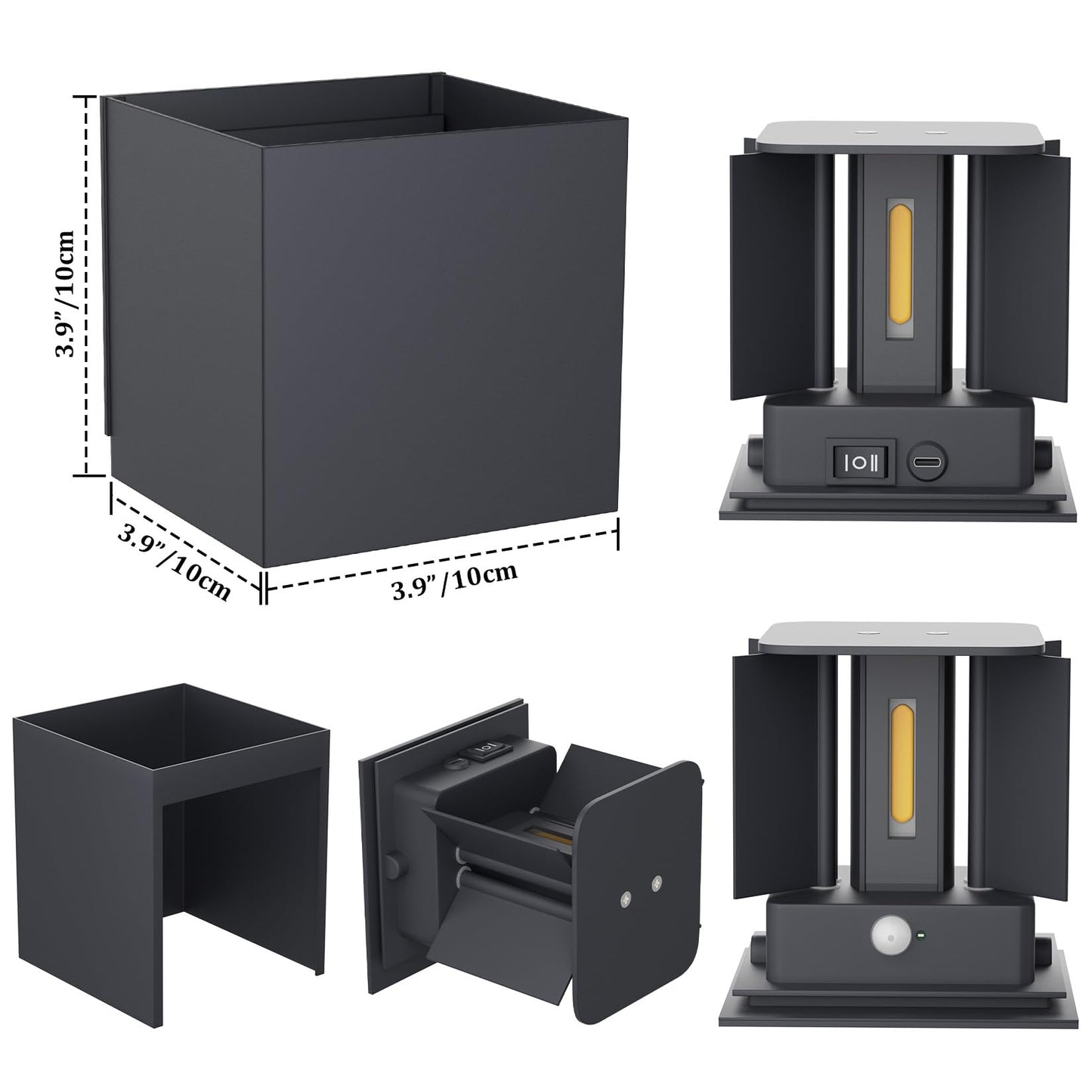 Klighten 2-piece Battery Wall Light with Motion Sensor, 3000K Wireless Wall Lamp, 5500mAh Rechargeable Wall Light with USB-C, Adjustable Beam Angle Indoor Wall Light for living spaces and more. Anthracite