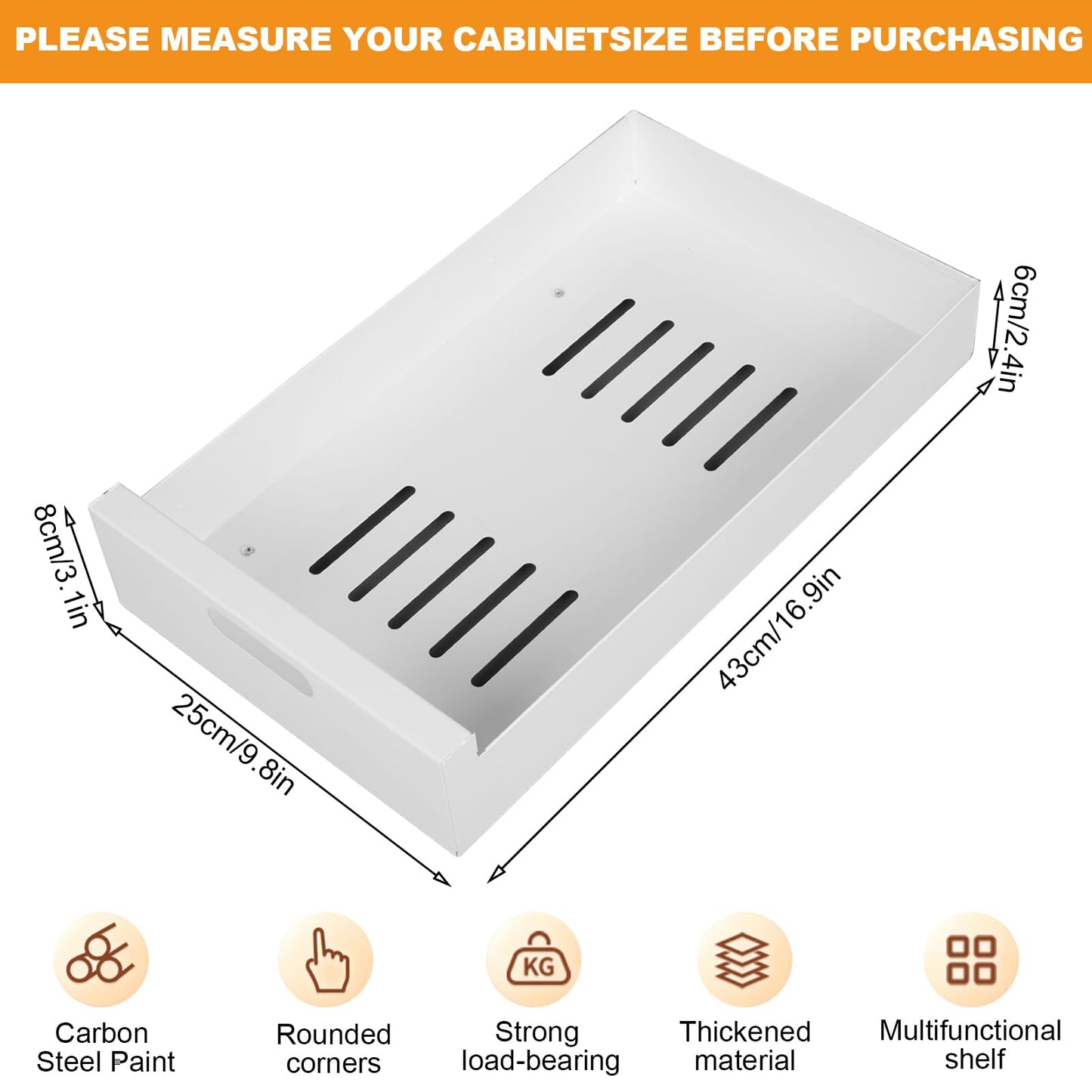 IGTOPS 2 Piece Telescopic Drawer, Extendable Drawer Storage Shelves for Kitchen Cabinets, Extendable Pull-out Drawer, No Drilling or Nailing Required (White, 25cm)