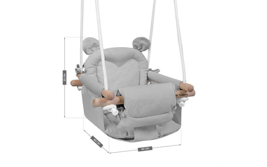 Tulano Hop 30 Gray | Baby Swing Hanging Seat for Children 6-36 Months | Indoor & Outdoor | Safety Belt & Cushion | Wood & Cotton | Easy Assembly | Supports up to 60 kg