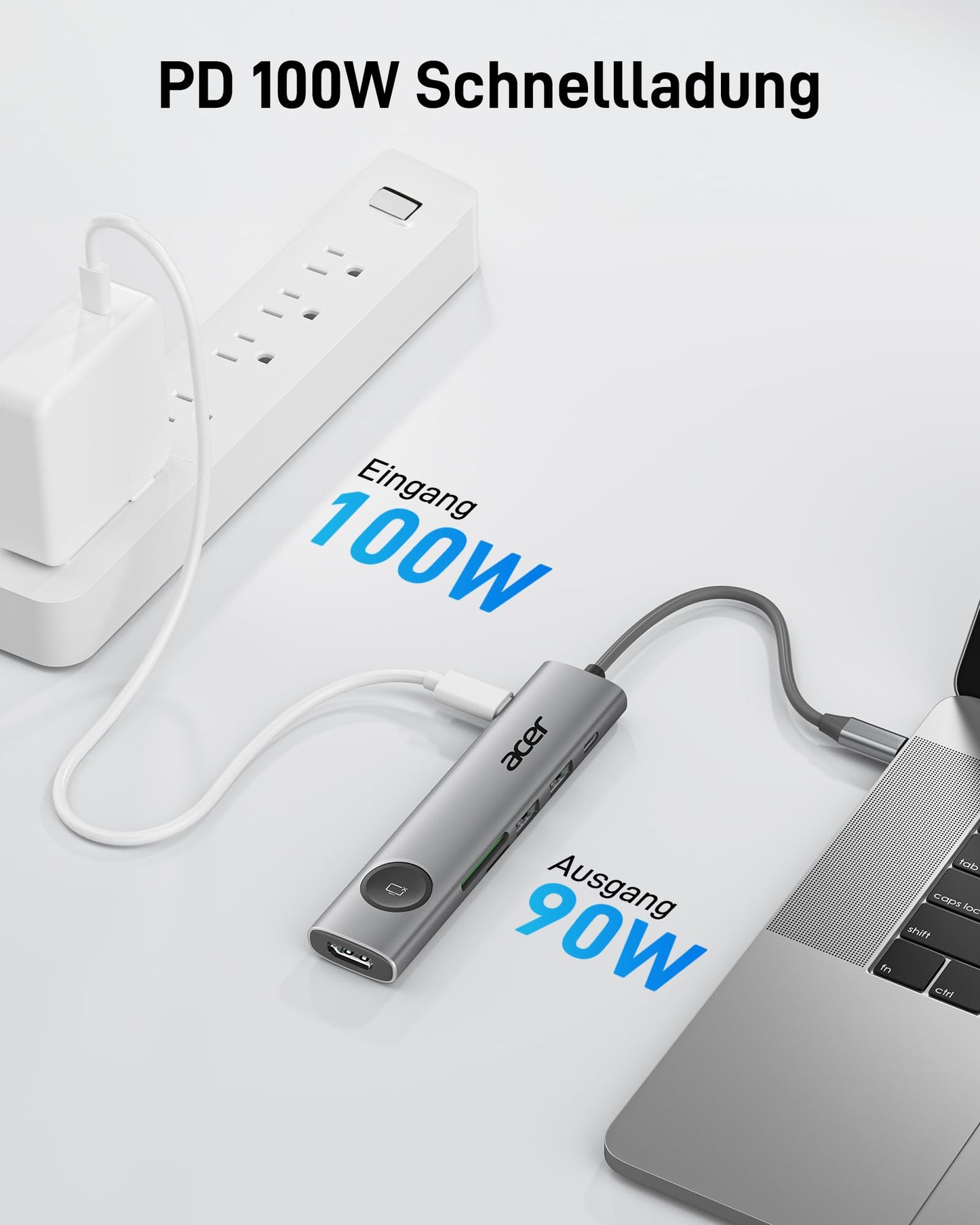 Acer USB C Hub, 4K@60Hz Adapter with HDMI, PD 100W, 2x USB 3.0, data port, card reader, and screen control - 7 in 1 docking station for MacBook Pro/Air, Surface, iPhone 16 Pro.