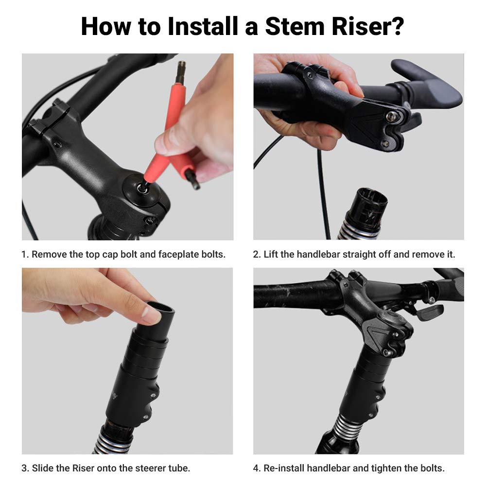 LERWAY Bicycle Stem Riser Handlebar Extension for Cycling MTB Mountain Bike Handlebar Alloy Aluminum 28.6mm 1 1/8" 120mm with Hex Key Black