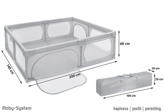Moby-System Playpen Baby Foldable & Playard, Activity Center with Non-Slip Base - Waterproof 210D PVC, Carry Bag, 200x140cm - Play Area for Kids