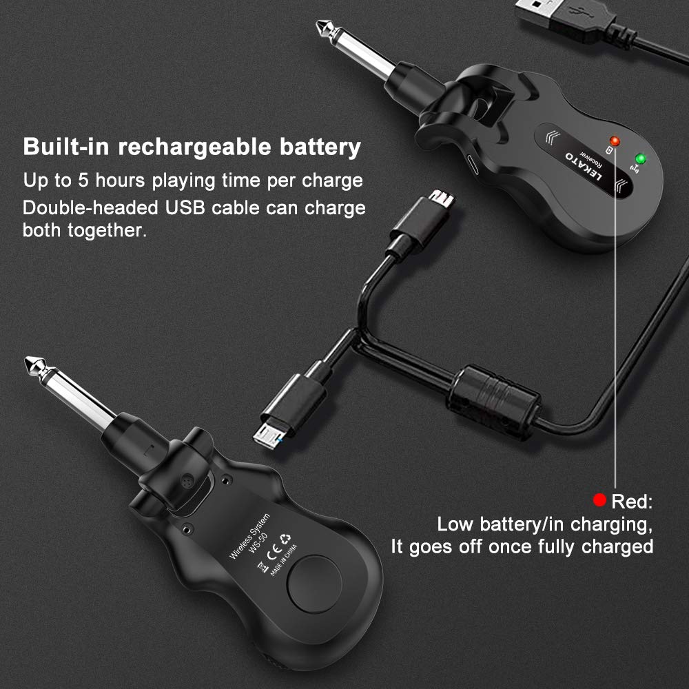 LEKATO 5.8 GHz Wireless Guitar System Rechargeable digital guitar cable with strong anti-interference capability for bass guitars