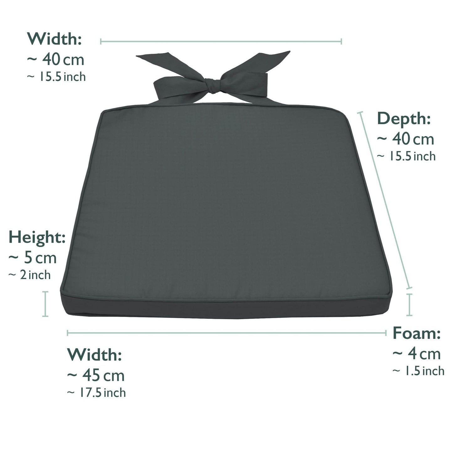 Beautissu Pia 4er Set Chair Cushions 40x45 cm - Outdoor Chair Cushions, Garden Seat Cushion Set for Rattan Chairs, Trapezoidal Outdoor Seat Cushions, Chair Pad Chair Cushion Graphite Grey