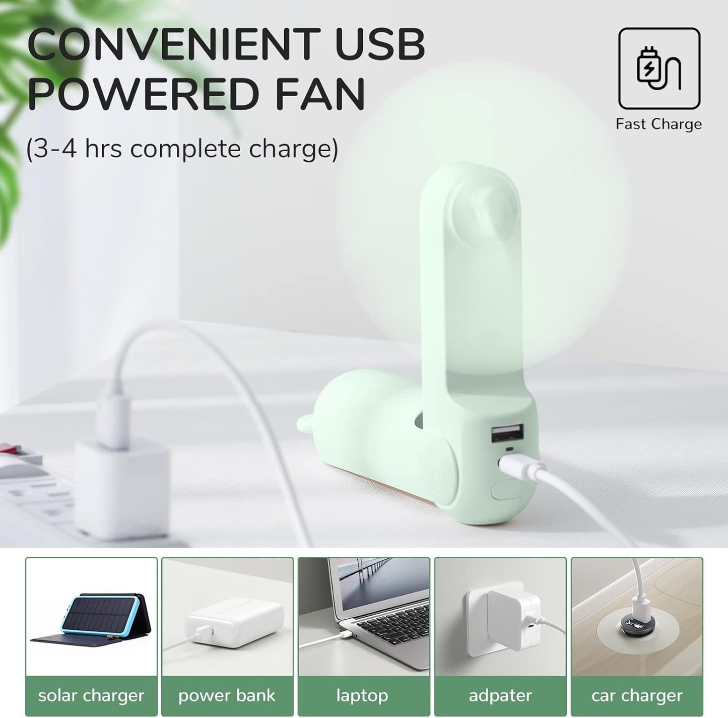 JISULIFE Handheld Fan Mini Fan 3 IN 1, with 4500 mAh Power Bank USB Battery Small, Battery Operated Max 37Hrs Runtime Portable Fan, Flashlight Function - Green