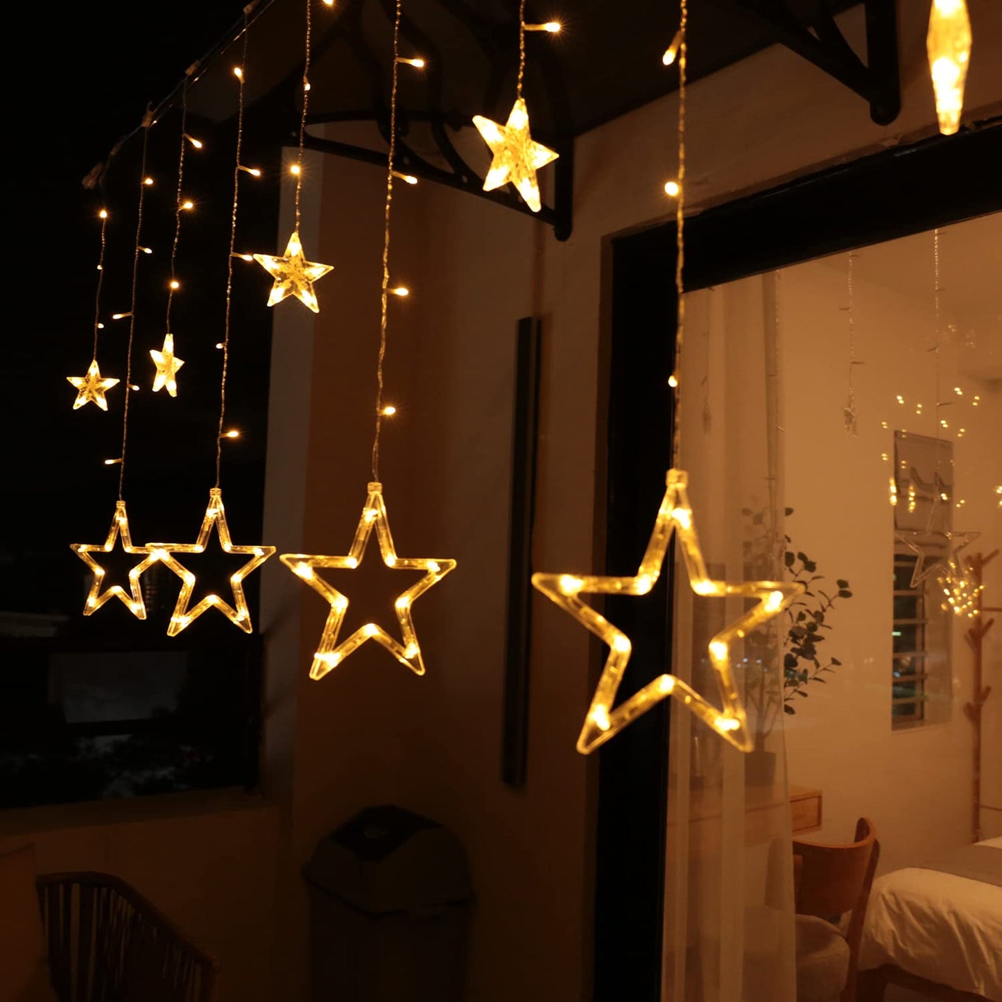 12 Star LED String Lights, Curtain Light Christmas Lights Star Curtain 138 LEDs 8 Modes for Indoor Outdoor, Christmas, Party, Decor, Wedding, Garden, Balcony