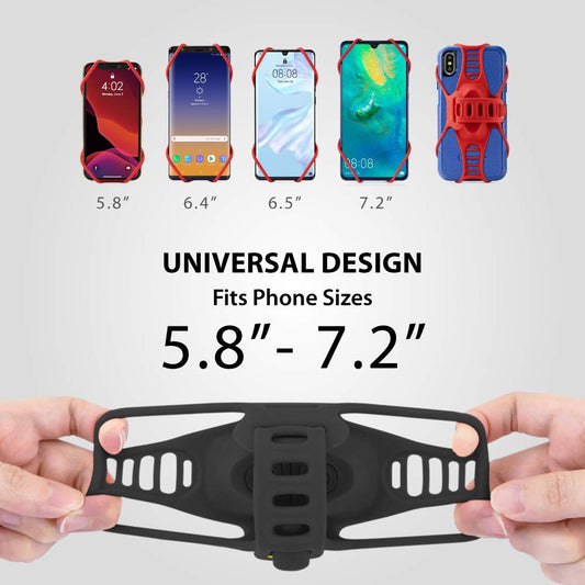 BONE bike phone mount for stem, shock absorbing for road, race & touring bikes. Fits smartphones 4.7-7.2 inches like iPhone & Samsung. Bike Tie Pro 3 in black.