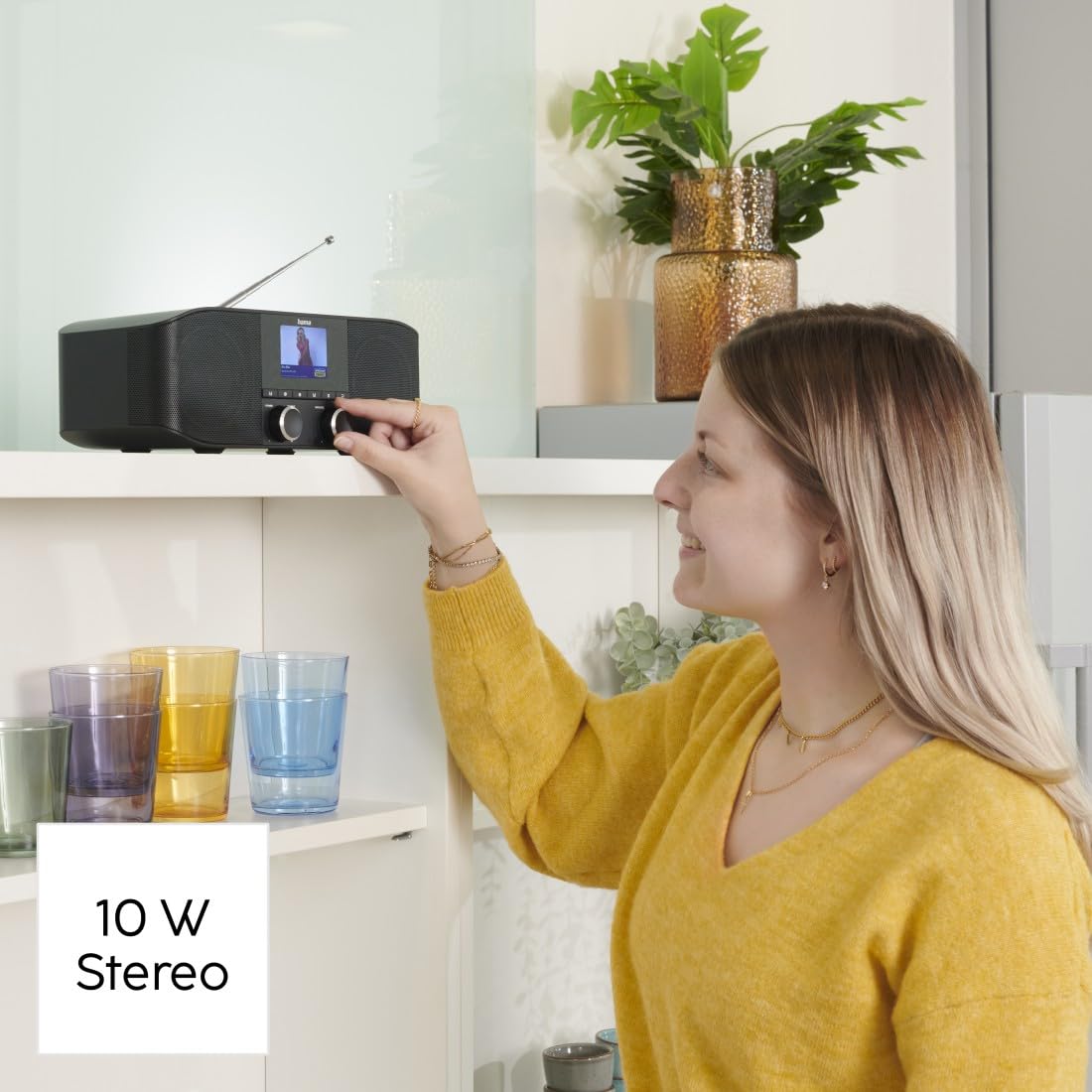Hama DAB+ Radio with Bluetooth - Kitchen Radio DR1410BT Digital Radio Stereo, Alarm Clock, Headphone Jack Aux 3.5mm, FM, Color Display - Black