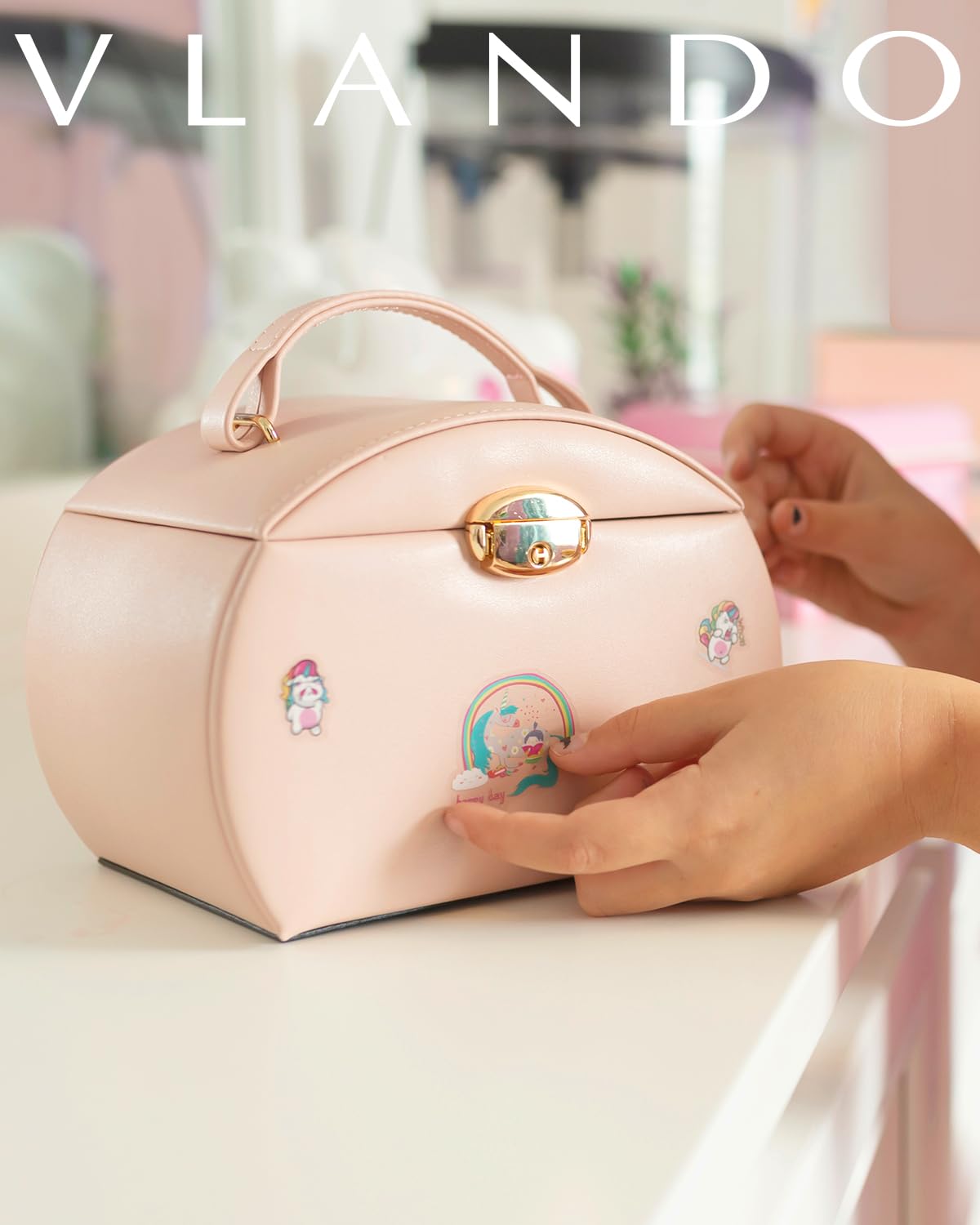 Vlando Ballerina Music Jewelry Box, Lockable Jewelry Case for Girls PU Leather with Drawers, Children's Jewelry Box, Jewelry Box with Canon Melody, Girls Gifts 6 7 8 Years