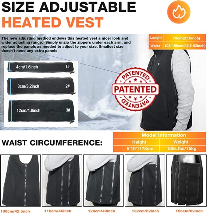 ARRIS Heated Vest for Men, Electric Fleece Heating Vest with 7.4V Battery for Outdoor Camping Hiking Hunting Skiing Adjustable Size