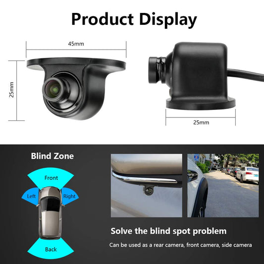 Jansite car backup camera side view camera without drilling car rear view camera IP68 waterproof front camera 120-degree wide angle lens night vision 12V