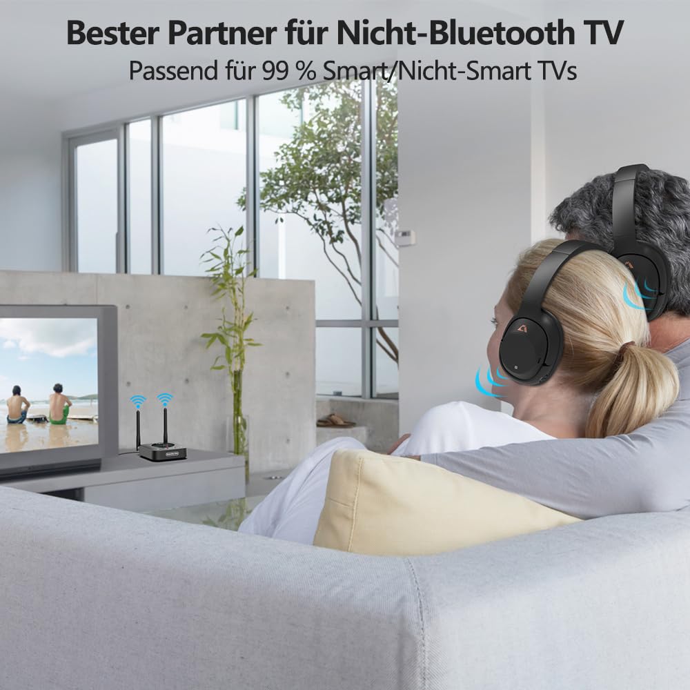 1Mii B06TX+ Bluetooth 5.2 transmitter with a long range, aptX HD & low latency wireless audio sender with screen display for TV/PC/projector to connect to 2 Bluetooth headphones/speakers.