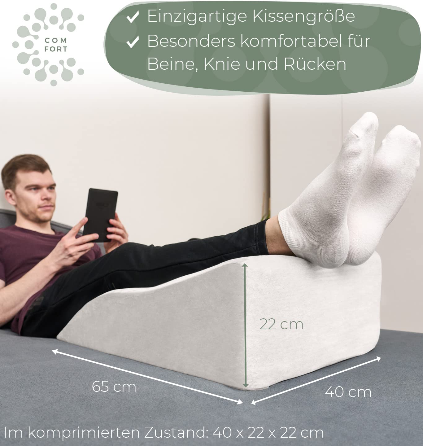 WELL B4 Ergonomic Leg Elevation Pillow MEDIUM - Leg elevation pillow leg support wedge pillow for legs & knees ideal as lymph pillow and vein wedge