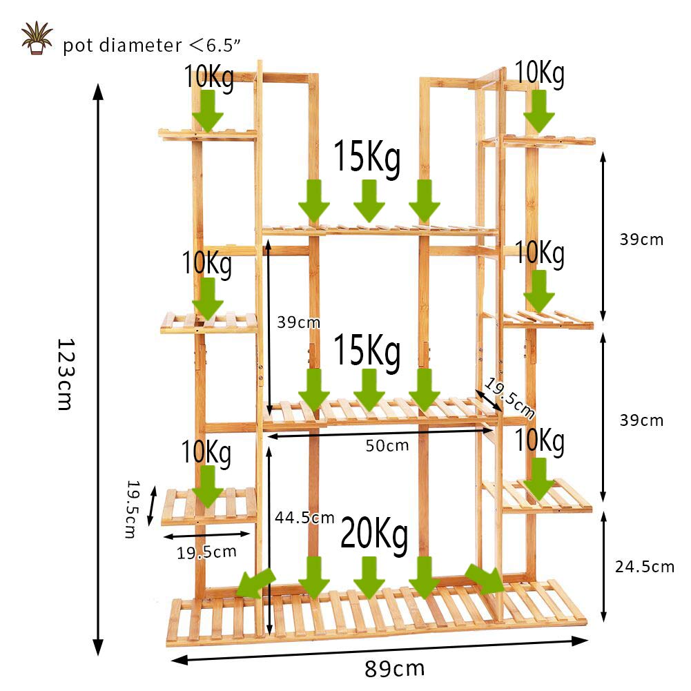 Medla Bamboo Plant Stand, Flower Shelf with 9 Layers multi-tiered, EXTRA LARGE Flower Rack Flower Ladder for Living Room Balcony Garden Indoor Outdoor, 123x89x19.5cm