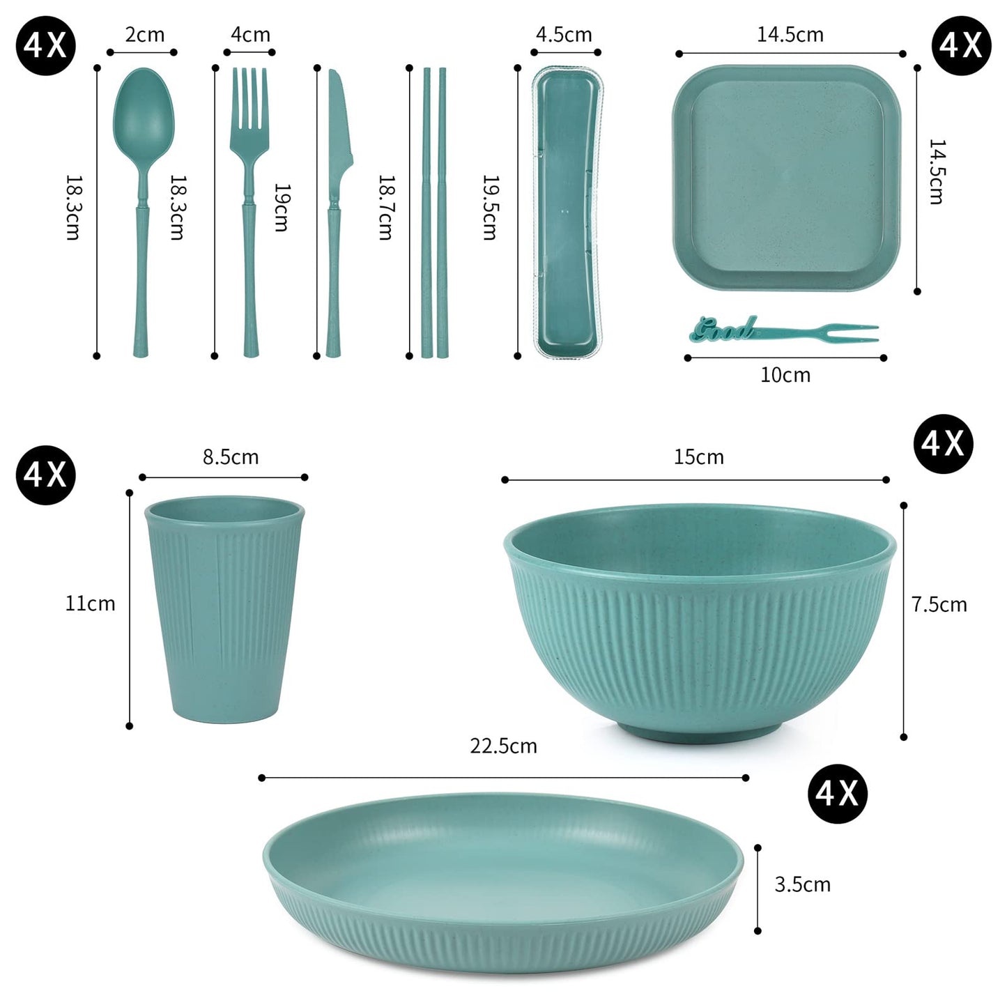 Czemo Camping Dinnerware Set 48 Piece Plastic Dinnerware Set for Camping 4 Person Picnic Set, Plastic Dinnerware with Plate Set, Bowl, Cup, Cutlery Set