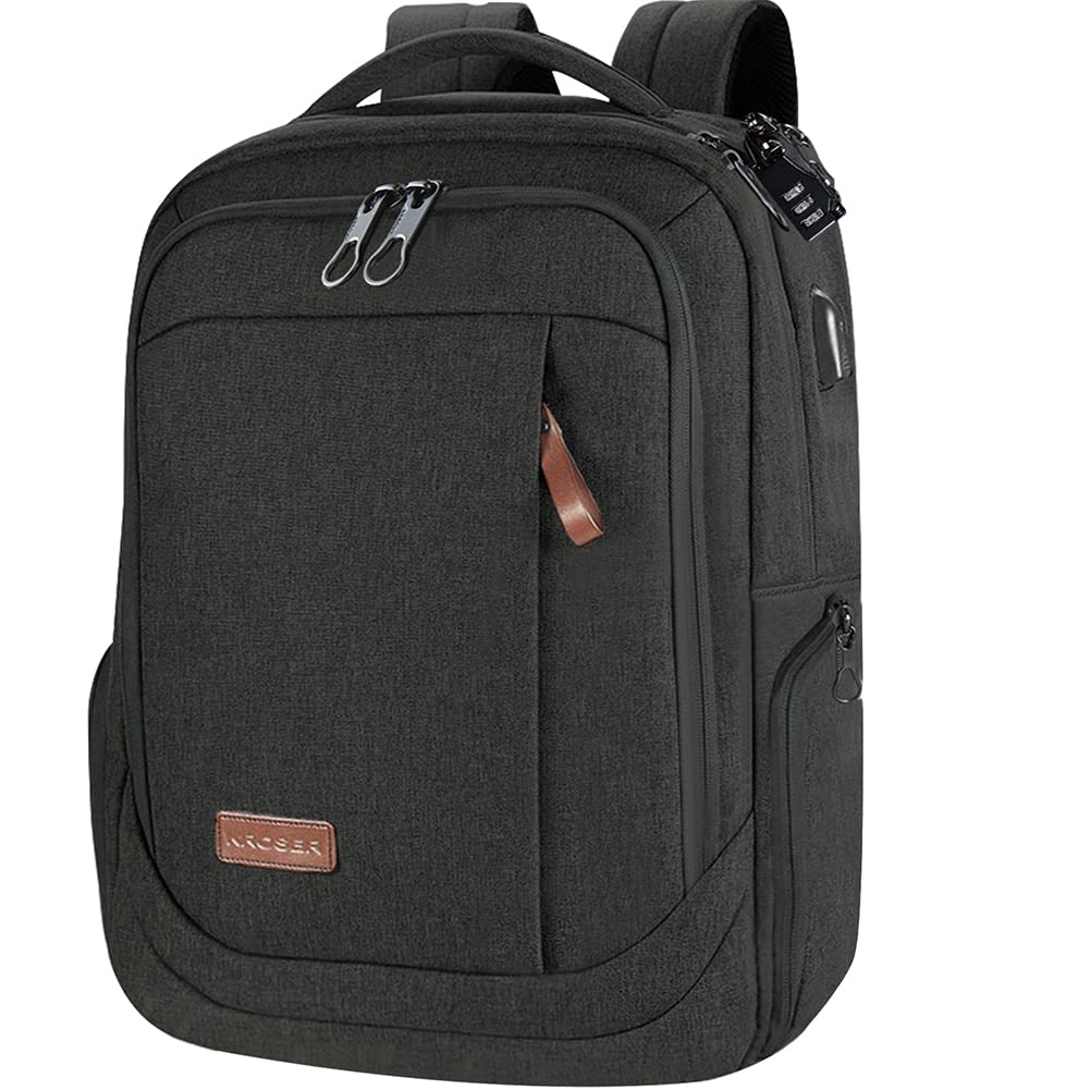 KROSER Laptop Backpack 17.3 Inch Carry-on Daypack Water-Resistant Multifunctional Laptop Bag for Business/Travel/Women/Men-Black