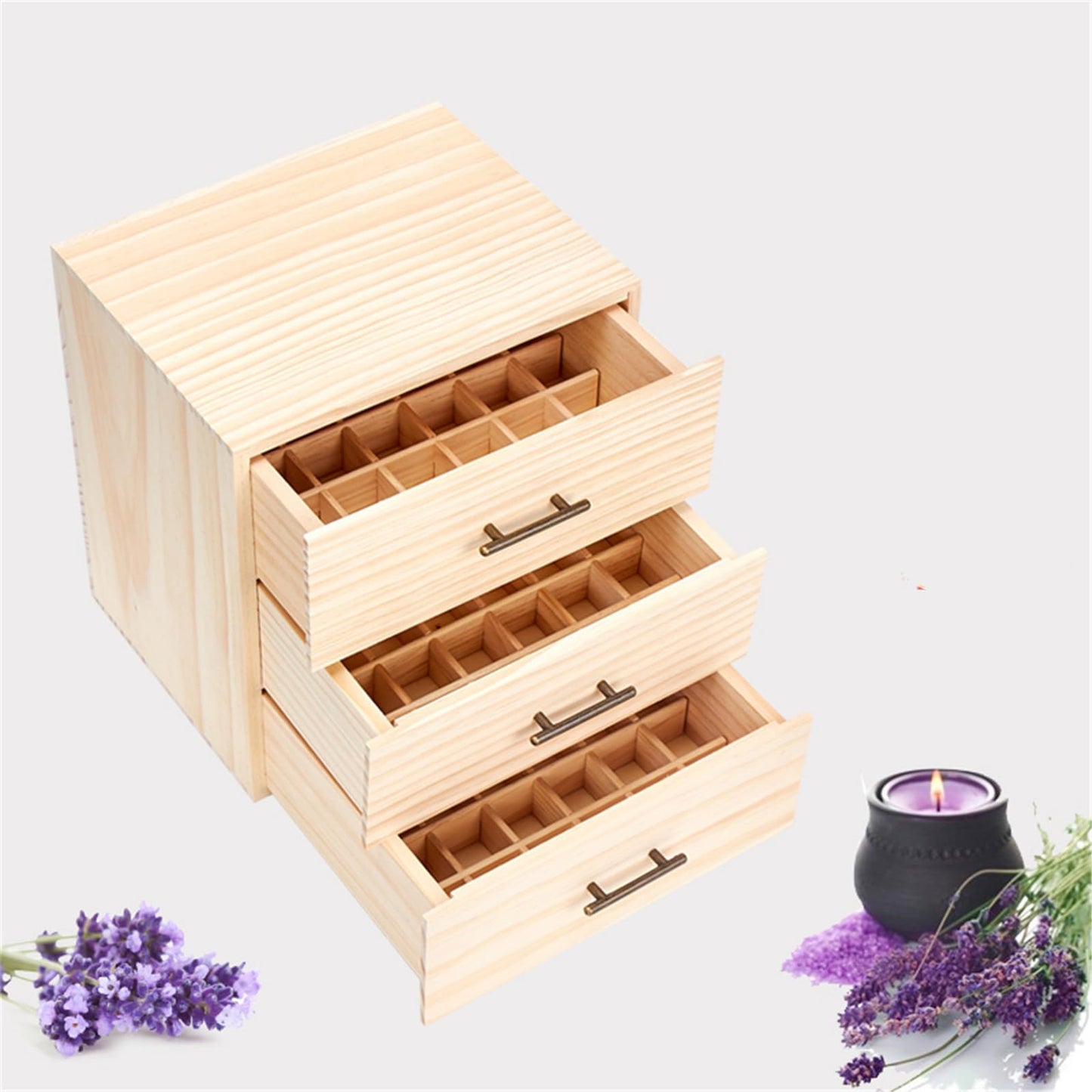 Rose Flower Bamboo Essential Oil Organizer Container Fragrance Oils Display Stand, 90 Holes Storage Boxes Air Fresheners Accessories Case for nail polish, fragrance oils, cosmetics, oil diffusers, and lipstick.