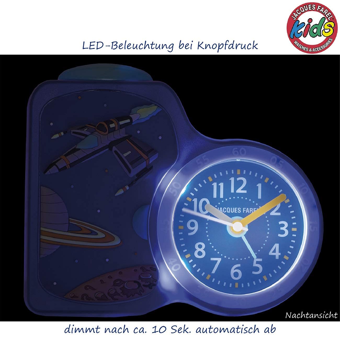 JACQUES FAREL Kids Alarm Clock Boys Space Blue Silent, with Light and Snooze ACB 08SPA