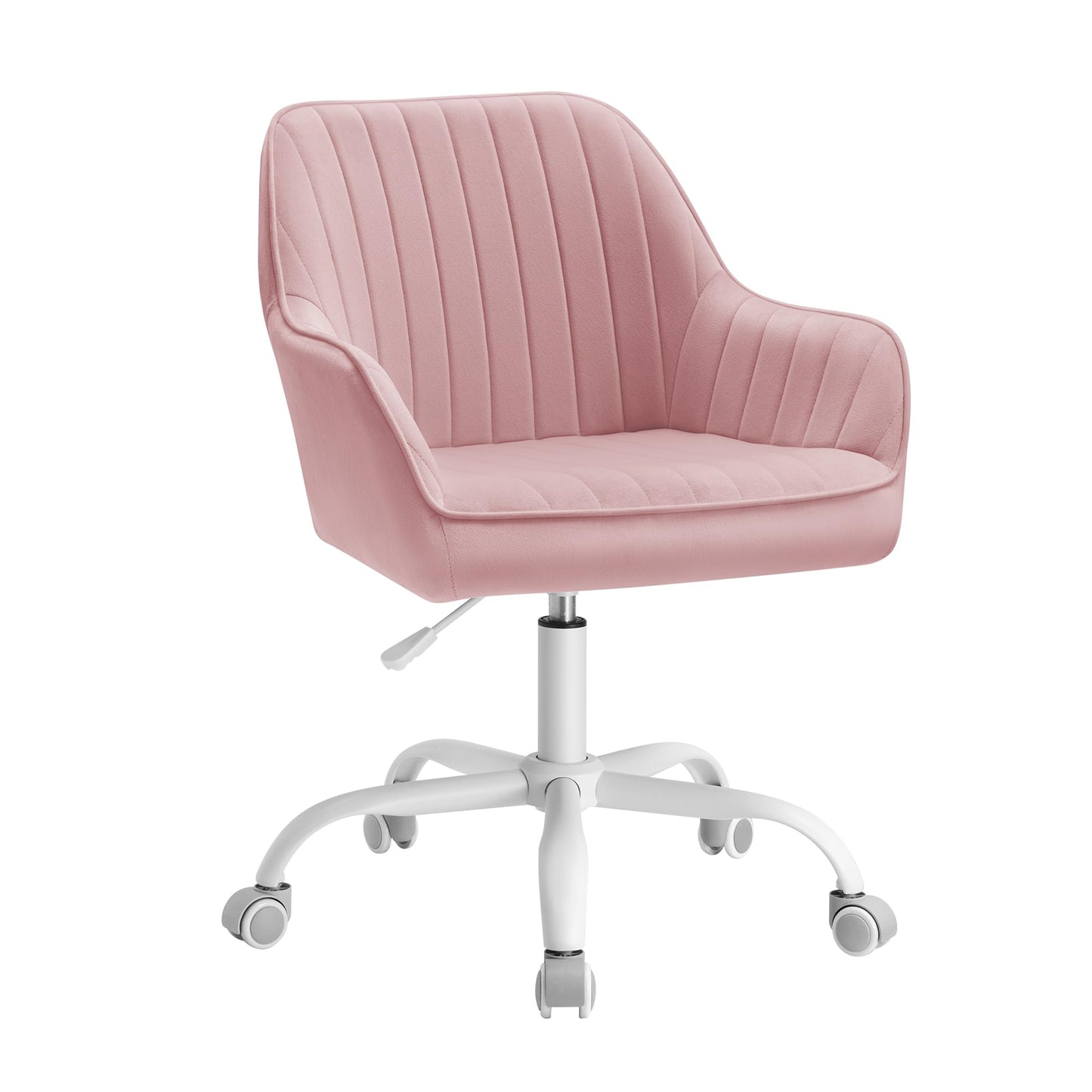 SONGMICS Office Chair, Swivel Chair with Velvet Cover, Foam Padding, Height Adjustable, for Home Office, Bar, Pastel Pink OBG012R01