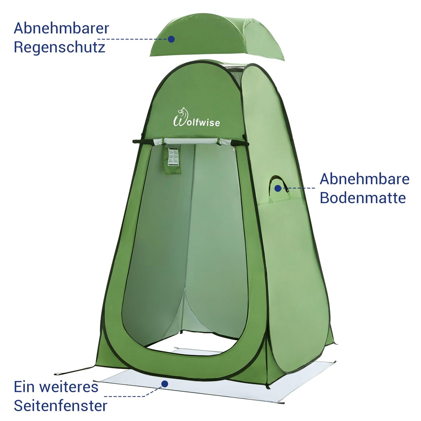 WolfWise Pop-Up Shower Tent UV Protection, Toilet Tent, Changing Room, Portable Camping Shower Cabin Toilet Tent Mobile Changing Room Outdoor Toilet Tent, Spacious Private Tent Camping Tent for Hiking Beach Green
