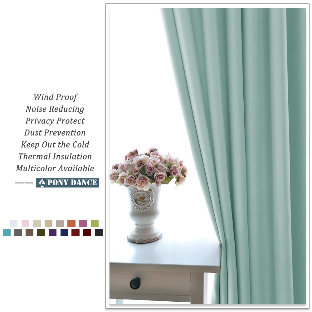 PONY DANCE Short Kitchen Curtains, 2 Panels, 35 x 52 inches, Light Blocking Curtains for Bedroom, Darkening Summer Green Sheer Curtains Set with Grommets.