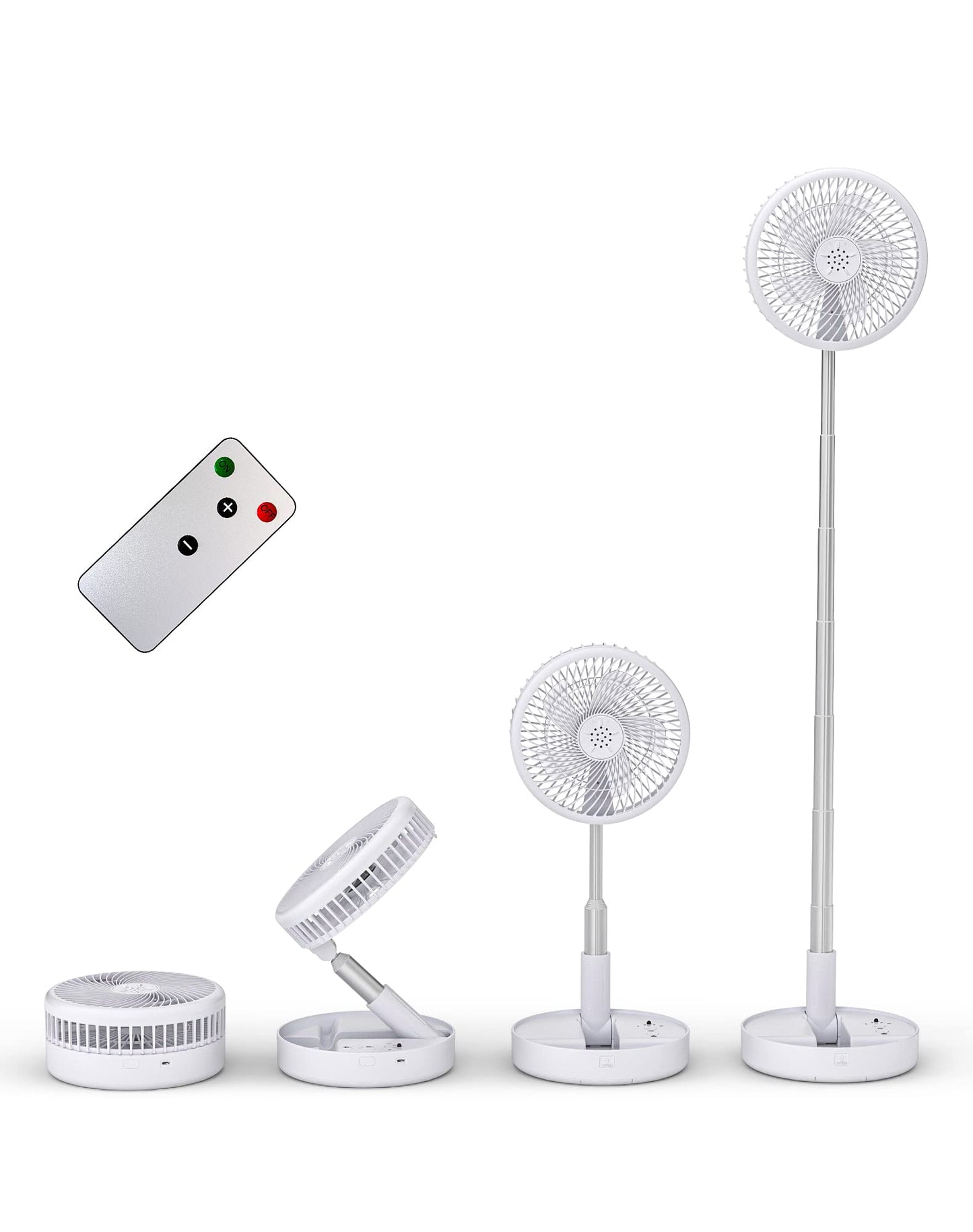 Primevolve Fan with Remote Control, 7200mAh Battery USB Stand Fan Foldable Portable for Outdoor Travel Camping, Quiet Desk Fan for Bedroom Office- White-7.7"