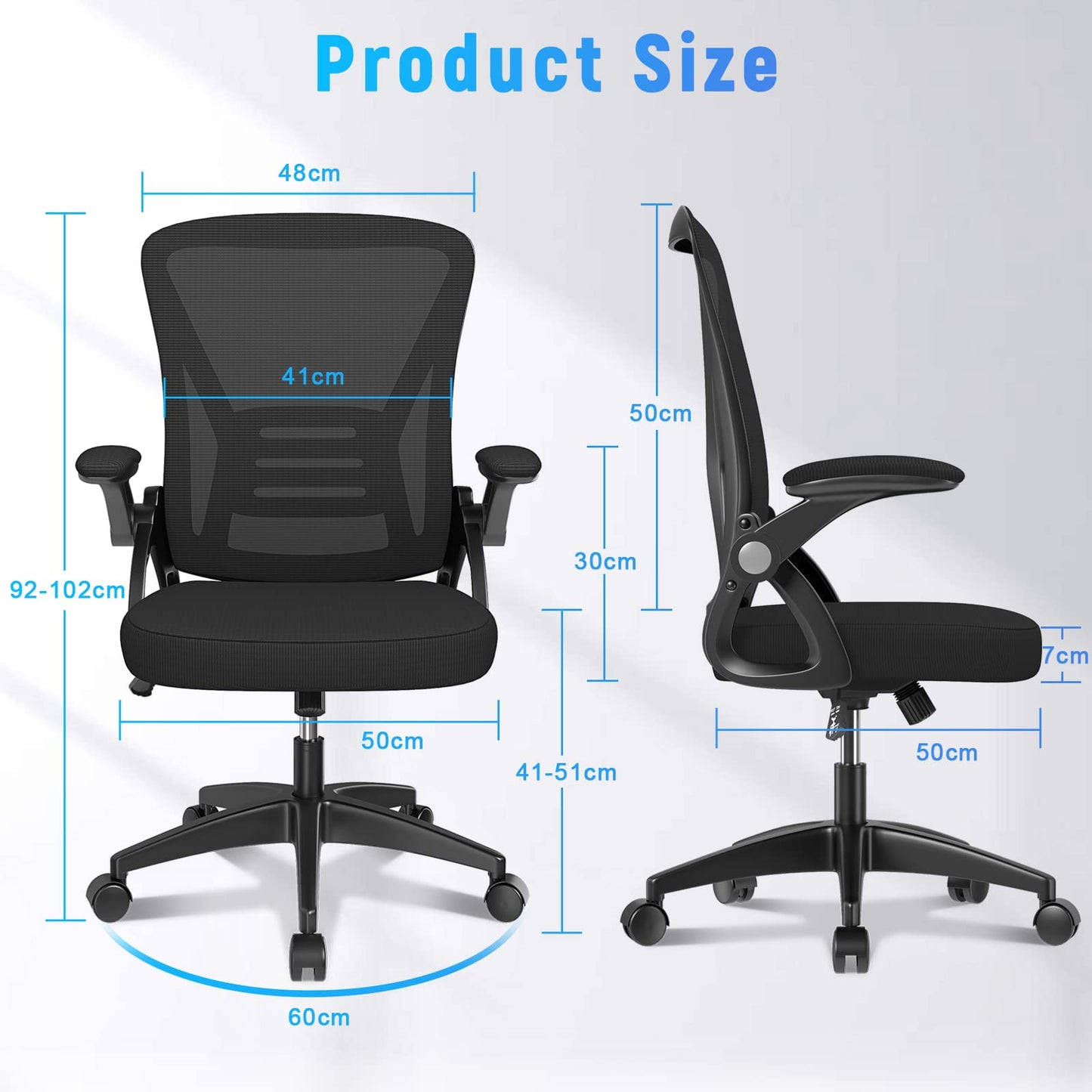 Rattan office chair, ergonomic desk chair with lumbar support, adjustable armrests, height adjustable, swivel chair with breathable backrest for office workspace, black.