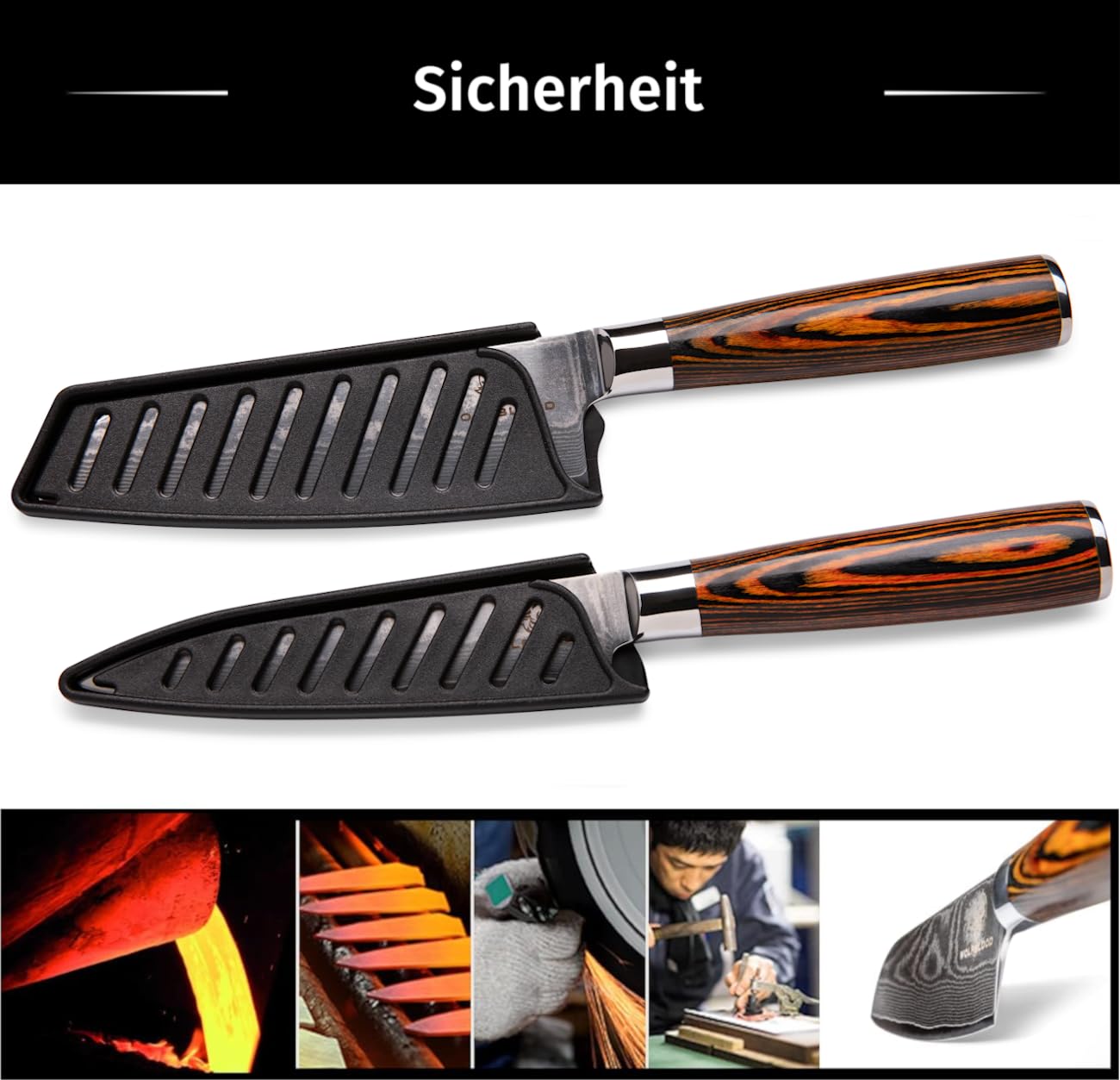 Wolfblood Damascus Knife Set 2 pieces (24cm) Professional Damascus Kitchen Knives made of 67 layers of Damascus steel - with Chef's knife Santoku knife wooden handle gift box and blade guard