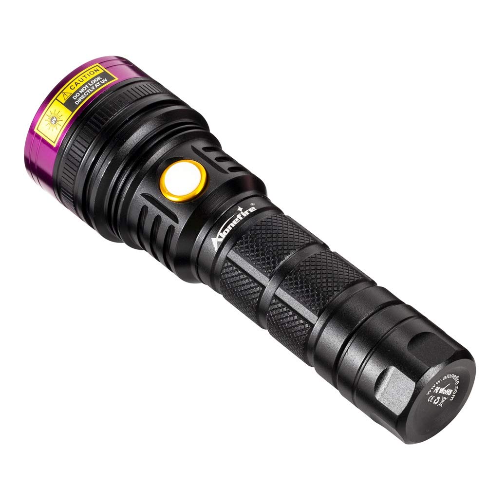 Alonefire SV18 12W UV flashlight 365nm USB rechargeable blacklight flashlight pet urine detector for resin curing, dry stains, scorpion with charging station, UV protective glasses, battery