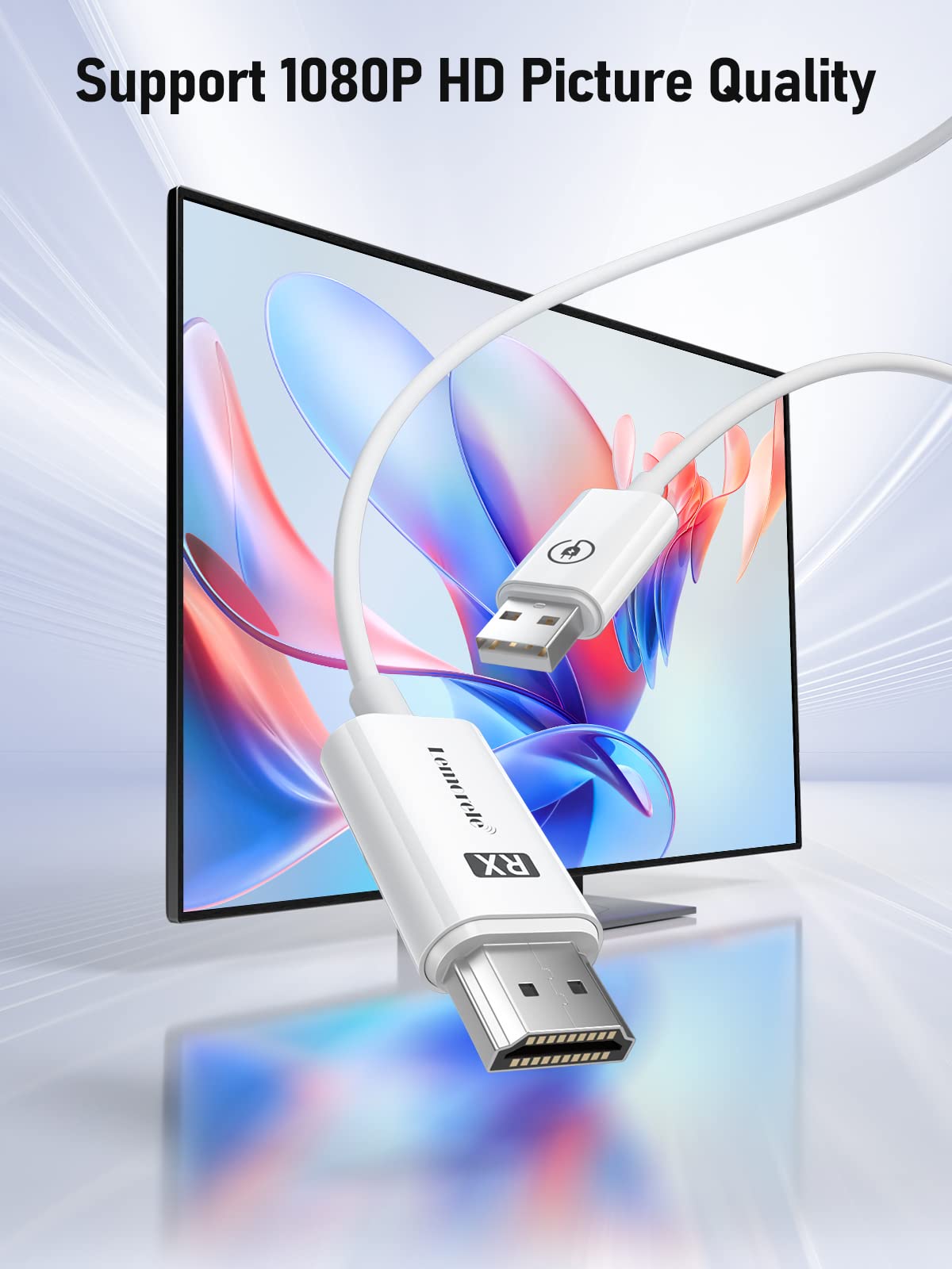 Lemorele HDMI Wireless, Wireless HDMI Transmitter and Receiver, 5G/2.4G HDMI wireless transmission, 164FT/50M HDMI without cables, HDMI wireless for streaming audio video from laptop to HDTV/projector/monitor (White)