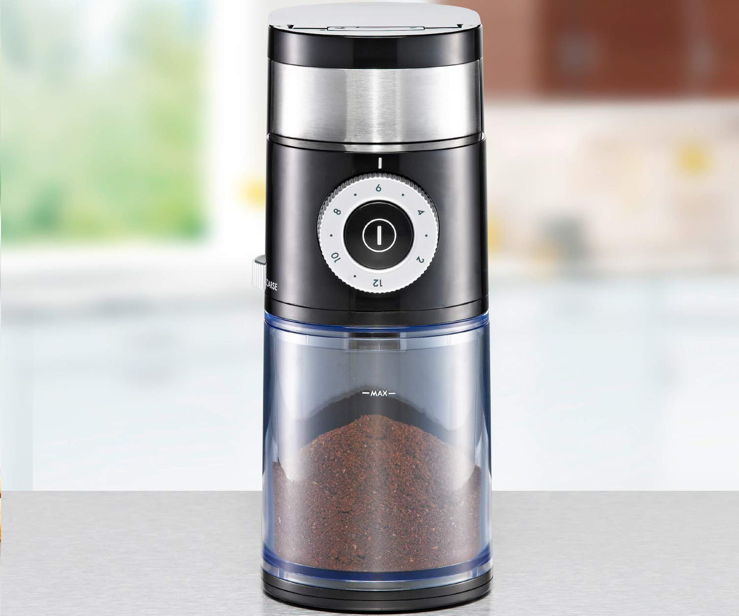 ROMMELSBACHER coffee grinder EKM 200 - gentle grinding with disc grinder, adjustable grind level from coarse to fine, 2-12 cups, 250g bean container capacity, 110 watts, black