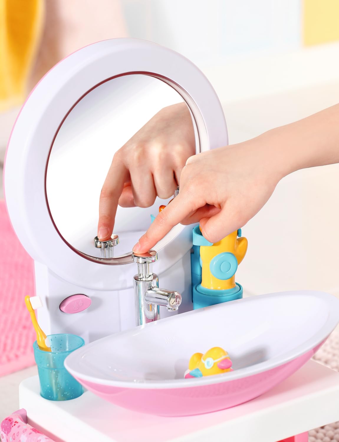 BABY born Washstand - Interactive doll washstand with light & sound function - High-quality doll accessories - Includes toothbrush, toothbrush cup, soap dispenser & towel