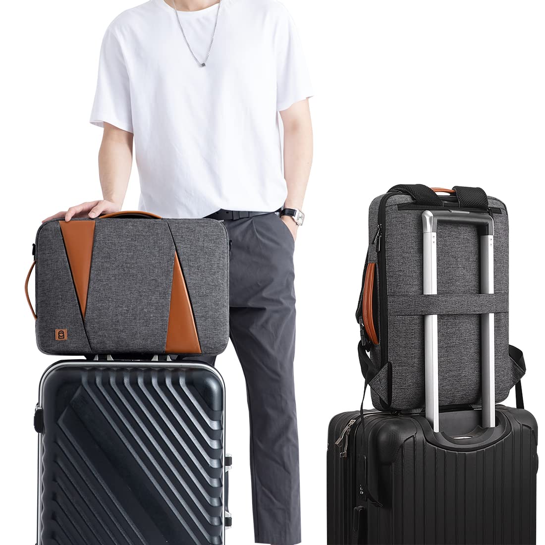 DOMISO Laptop Briefcase 15.6 Inch Business Backpack Travel Backpack College Computer Bag Slim Waterproof Shoulder Bag Shoulder Bag with Strap Laptop Handbag for Men/Women, Gray