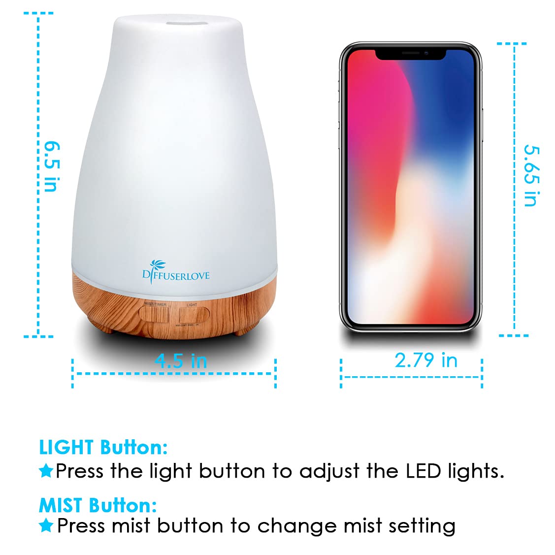 300ml diffuser remote control essential oil diffuser ultrasonic humidifier with 7 color LED, timer setting, auto-off